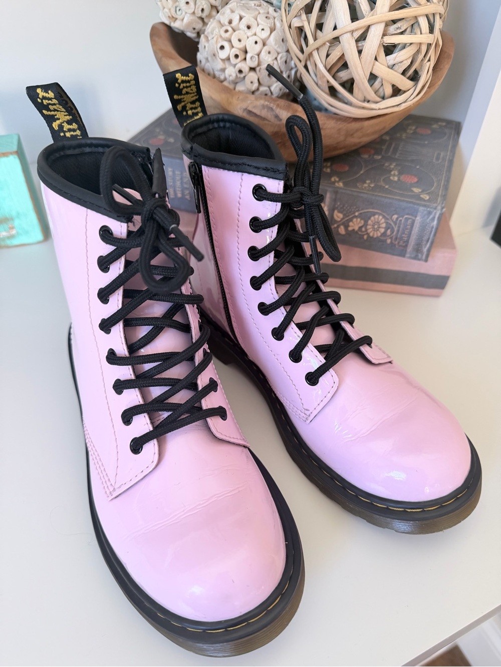 Dr. Martens 1460 Junior Pink Patent Combat Boots Size 4Y EU 36